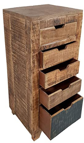 kreatives Wohnen Schubladen Kommode B 40 H 92 cm Schubkastenturm Anrichte Sideboard California Natur Mangoholz, Holz, Hellbraun, Extra breit