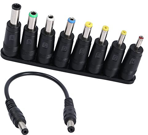QIANRENON 8 in 1 Universal DC Netzteil Adapter Konverter DC Stecker-Set mit cm DC 5,5 x 2,1 mm Kabel,22 cm