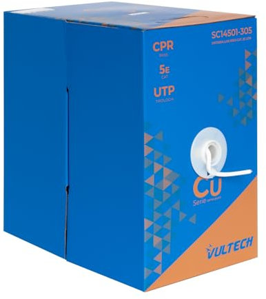 VulTech SC14501-305 Bobina Matassa Lan Categoria 5E UTP 305 metri 23AWG CU CPR PASS Guaina LSZH Ethernet cavo rete impianti alta velocità 1Gbps Cat5e 100 Ohm, PURO RAME 10/100/1000 Mbps