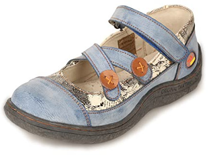 TMA EYES Button Criss Cross Strap Leder Damen Flache Schuhe, blau, 40.5 EU
