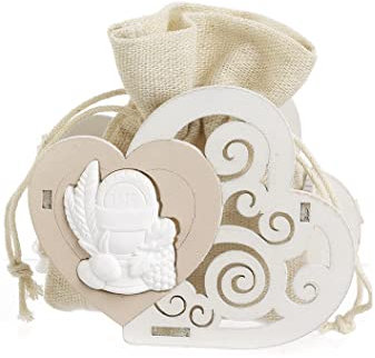Lot de 12 bonbonnières de communion en bois cœur avec calice épis avec sac en tissu porte-dragées