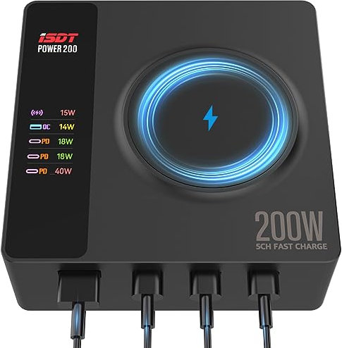 LIMETA 200W USB C Ladegerät 5-Port Kabellose Mag-Safe Handy Ladestation PD3.0 Magnetisch Ladegerät (65W Max) APP Link Schnellladegerät mit 3 USB-C und 1 USB-A OTA-Upgrade für iPhone, iPad, MacBook