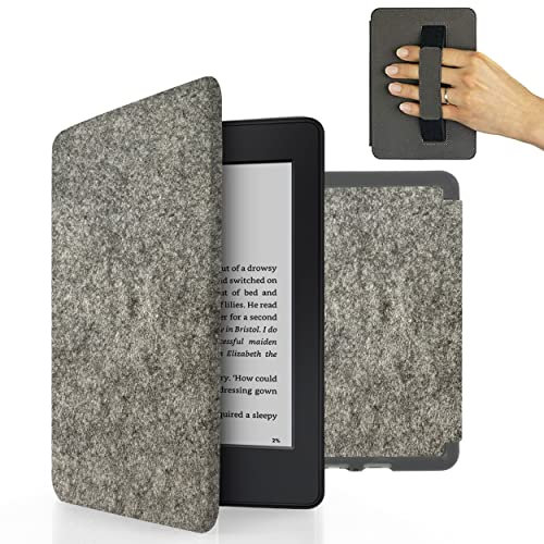MyGadget Filz Hülle für Kindle Paperwhite 7. Generation [ Modell : EY21 | DP75SDI - bis 2017-6 Zoll ] mit Handschlaufe & Auto Sleep | Wake Funktion - Flip Case in Hell Grau