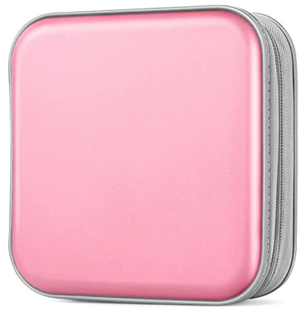 Bivisen Étui de rangement portable en plastique rigide avec fermeture éclair pour CD/DVD - Pour voiture, maison, voyage - Rose clair