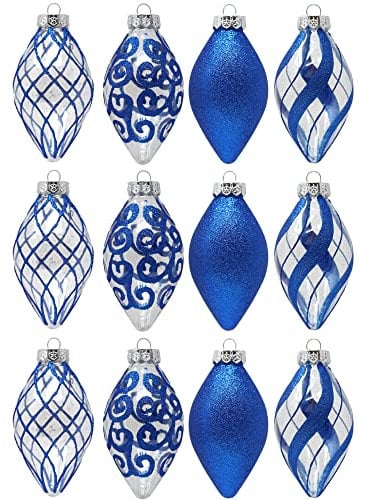 SLEETLY 12pk Christmas Tear Drop Finial Hanging Pendant Baubles for Tree Holiday Xmas Christmas Decorations, Long 4 inch Big Shatterpoof Plastic Ornaments, Blue