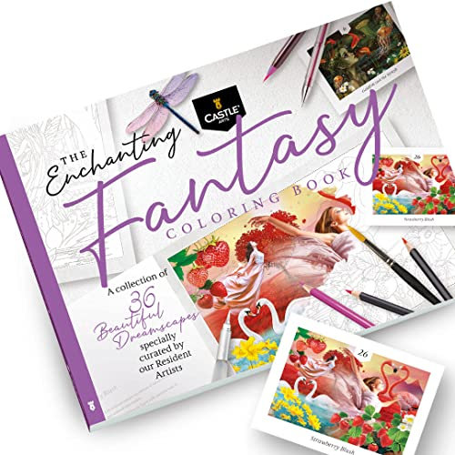 Castle Arts Fantasy-Malbuch | 36 fantastische Traummotive zur Entspannung, kuratiert von ansässigen Künstlern | Mit Farbreferenz-Guide | Opakes Papier in Künstlerqualität | Rahmbares A4-Querformat