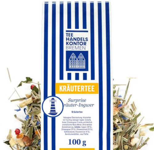 Hochwertiger Kräutertee lose Surprise Kräuter-Ingwer 100 g würzig-frisch | Ausgewogen mit würzig-aromatischer Ingwerfrische, Duft nach Zitronengras, Verfeinert mit rosa Pfeffer und Kornblumenblüten