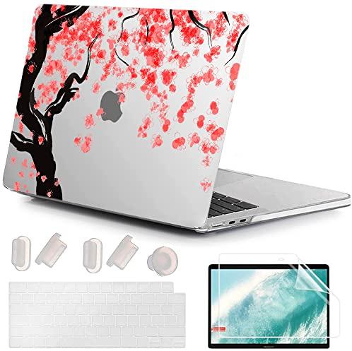 MUSHUI 4 in 1 Hülle Kompatibel mit MacBook Air 13.6 Zoll 2025 2024-2022 (M4 A3240 M3 A3113 M2 A2681), Ultradünne Hartschale Schutzhülle Snap Case & Tastaturschutz & Schutzfolie, Kirschblüte