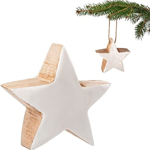 alles-meine.de GmbH 10 Stück Anhänger/Weihnachtsbaumschmuck/Deko Figur Stern 7 cm - Innen & Außen - bruchfest - Holz - wetterfest + wasserfest - Weihnachtsbaumkugel Chr..