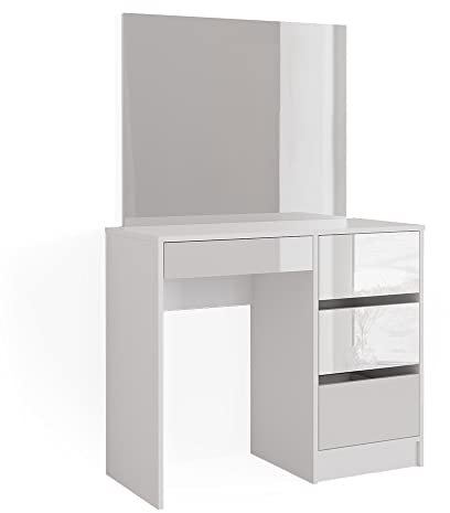 Vicco Schminktisch Sherry, Frisiertisch mit Spiegel, Weiß Hochglanz, 90 cm