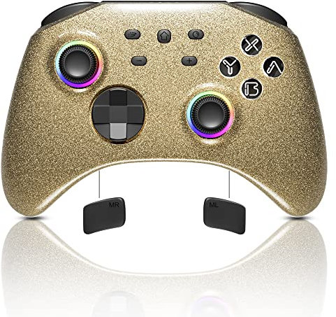 Mytrix Glitter Gradient Pro Controller, for Switch/OLED/Lite Steam Deck, Pro Controller with Turbo, Motion, Vibration, Wake-Up, Headphone Jack and Dynamic Joystick RGB Lighting, Gaming Genshin Impact