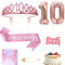 Dekoration zum 10. Geburtstag für Mädchen, inklusive Tiara-Krone, Geburtstagsschärpe, Geburtstagskuchenaufsatz, Folienballons für Mädchen zum 10. Geburtstag (Rose 10.)