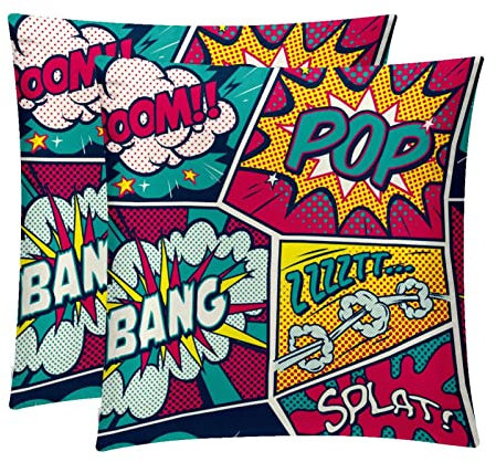 2 Stück, dekorativer quadratischer Kissenbezug, Kissenbezug, Heimdekoration, Dekoration für Sofa, Couch, Bett, Stuhl, Pop-Art