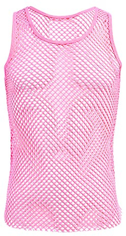 Homme Débardeurs Haut résille Maillot Corps Filet Top t-Shirt musclé Transparent Gym Maillots de Corps d'été T-Shirt d'été sans Manches Rose L