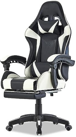 Gaming Stuhl bürostuhl ergonomisch Office Chair bürostühle Gaming Chair Rückenlehne Sitzhöhe verstellbar Drehstuhl Racing Office Computer Ergonomic Video Game Chair (Weiß)