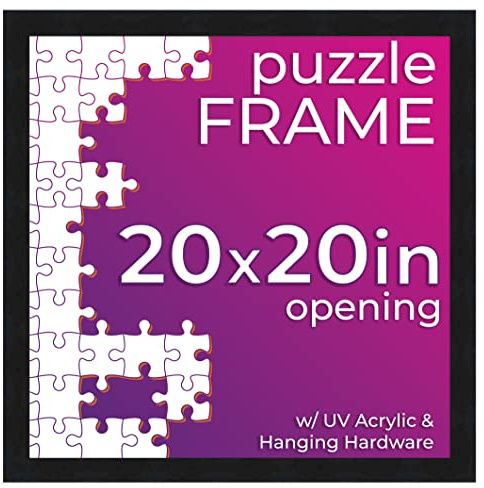 Poster Palooza 20x20 Puzzle Frame Black Solid Wood Puzzle Frame Made to Display Puzzles Measuring 20x20 Inches with UV Acrylic and Hanging Hardware