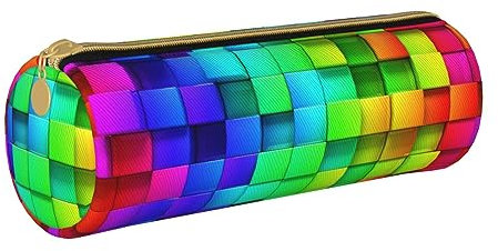TOMPPY Rainbow Color Plaid Printed Pencil Case Leather Pencil Pouch Portable Stationery Organizer Pencil Holder Makeup Bag with Zipper Closure, weiß, Einheitsgröße, Make-up-Tasche