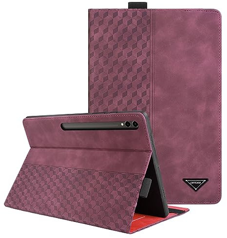 CXTCASE Hülle für Samsung Galaxy Tab S9 Plus 2023/S8 Plus 2022/S7 FE 2021/S7 Plus 2020 12.4,Folio Flip PU Lederhülle Smart Cover Case Schutzhülle für Samsung Galaxy Tab S9+/S8+/S7 FE/S7+,Weinrot