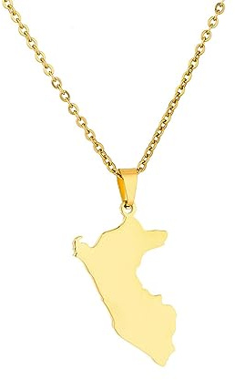ALTCIRNMD Karte Peru Anhänger Halsketten,Peru Karte Anhänger Halsketten Klassischer Hip Hop Schmuck Für Frauen Männer Hohle Peru Karte Halskette Retro Ethnischer Stil Halskette, Gelb, 50Cm