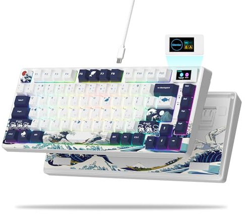 Womier S-K80 75% Mechanical Gaming Keyboard with Color Multimedia Display, Hot Swappable, Gasket Mount RGB, Pre-lubed Stabilizer for Mac/Win, White Kanagawa