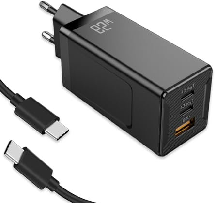 GREVA Caricatore USB C 65 W, Caricabatterie USB 2 USB C & 1 USB A, 3 porte PD GaN USB C/QC 3.0, Caricatore Rapido USB, Compatibile con iPad, MacBook, Laptop, Huawei, Samsung – Nero