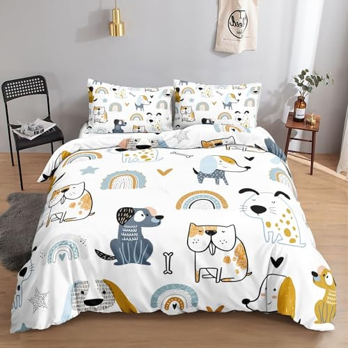 HOSIMA Bettwäsche-Set Mit Cartoon-Welpe-Aufdruck für Erwachsene, Jungen und Mädchen - Bettbezug Mit 2 Kissenbezügen (L)