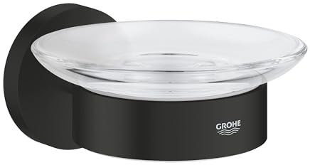GROHE Start, klebbare Seifenschale für das Bad, ohne Bohren (bis 5kg belastbar, mit Halter, verdeckte Befestigung, inkl. Schrauben und Dübel, Kleber separat kaufen), rund, schwarz, 411932430