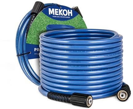 MEKOH 32ft Kink Resistant Pressure Washer Hose, 3400PSI 1/4 Power Washer Hose, M22-14mm Brass Fitting, High Pressure Replacement Hose for Electric, Hose Extension for Car Wash, Patio & Garden Clean