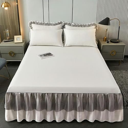 TAMUNI 120–220 x 200 cm einfarbig Bettrock Bettdecke ausgestatteter Samt-Bettrock Bettröcke und Volants Tagesdecke mit Spitzenrüschen-Bettrock
