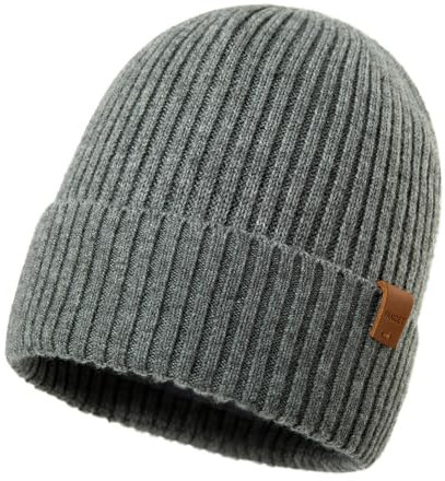TOP-EX Warme Beanie-Mütze aus 100% Merinowolle mit Fleecefutter für Herren und Damen - Wintermütze für Laufen und Golf, Strickmütze, Wollmützer Grau