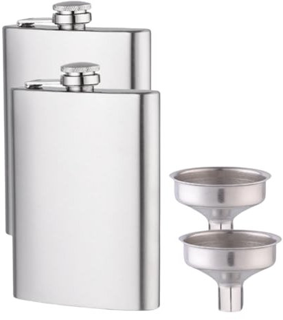 Flachmann Edelstahl 304 8 Oz mit Trichter - Auslaufsicher, Stilvoll und Tragbares Flaschen-Set für Männer und Frauen (Silber) (2 PACK)