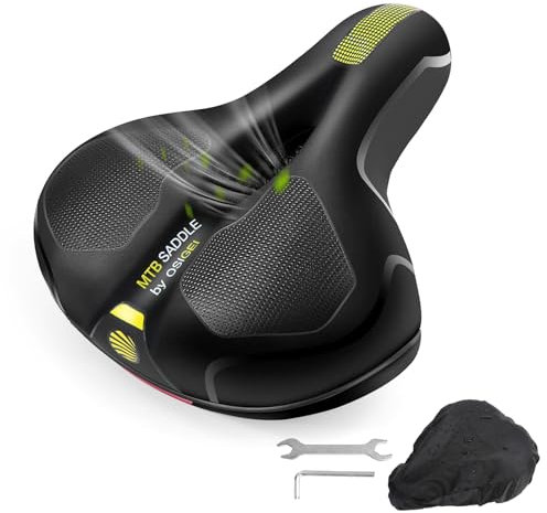 OSIGEI Fahrradsattel, Gel Fahrradsitz, breiter, weicher, komfortabel atmungsaktiv stoßdämpfend, Ergonomisch Fahrrad Sattel mit wasserdichte Abdeckung (gelb)