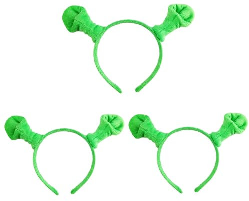 BORFUE 3 Stück Plüsch-Haarreif mit Shrek-Ohren, grüner Oger, niedlich, verkleidete Ohren für Halloween, Cosplay, Requisite