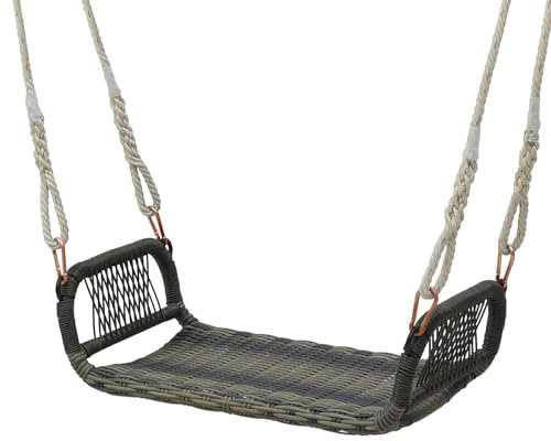 LIFEZEAL Columpio de ratán para Exterior, Asiento suspendido con reposabrazos para niños y Adultos, Columpio con 2 Cuerdas para jardín, Porche, árbol, Capacidad 180 kg