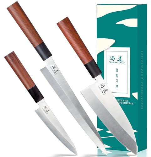 SHANGDAO Ensemble de couteaux de cuisine japonais, 3 pièces, couteau de chef Gyuto Sushi, 10 Yanagiba-7 Deba-5, couteau de cuisine utilitaire, couteaux de cuisine, coffret cadeau