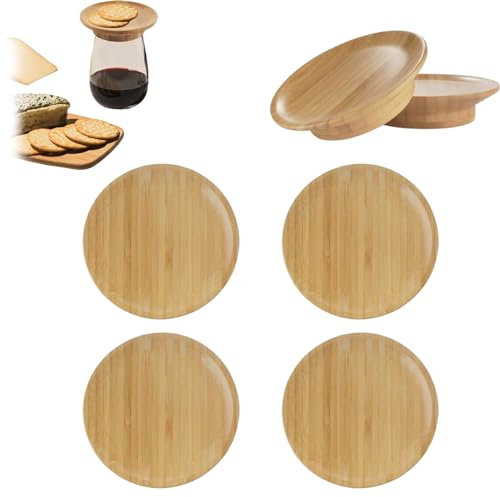 WEJDYKG Wine Glass Charcuterie Topper, Bamboo Wine Glass Topper Coasters, New Wine Glass Charcuterie Board Topper, for Appetizer Plates, Family Gatherings, Restaurants (4Pcs)