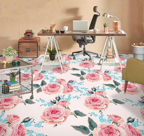 Benutzerdefinierte Selbstklebende Boden Wandtapete 3D Rosa Blume,430 * 300cm Bodenfliesen Aufkleber Wohnzimmer Studie Pvc Wasserdicht Tragen 3D Bodenbelag Tapete
