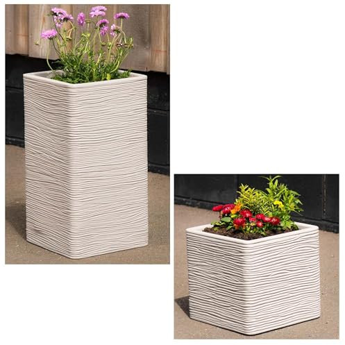 Pluto Packaging Amalfi Tall & Square Multipurpose Home Garden Patio Stone Effect Flower Planters (1, Amalfi Tall (60cm Height))