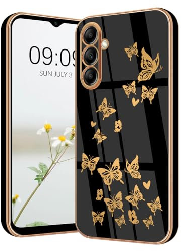 Lonrapa Hülle für Samsung Galaxy A54 5G Handyhülle Gold Schmetterling Muster Herz Motiv Silikon Hülle Farbe Galvanisierte Fallschutz Phone Case Cover Stoßfest Schutzhülle für Galaxy A54 5G - Schwarz