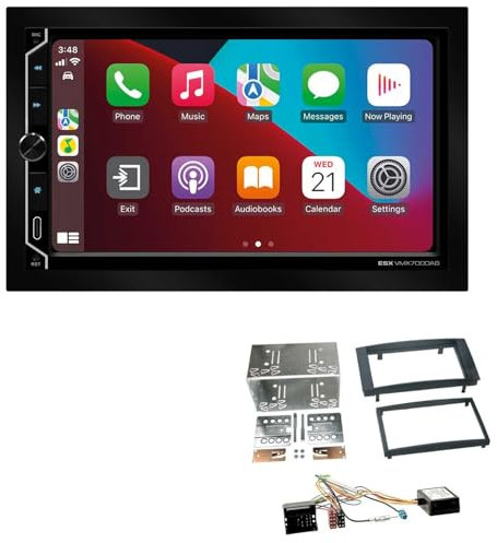 ESX VMX700DAB 2-DIN Autoradio kompatibel mit Wireless Apple CarPlay Android Auto Bluetooth DAB+ passend für Volkswagen VW T5 Transporter 2003-2015 rechtwinklig, schwarz inkl Canbus