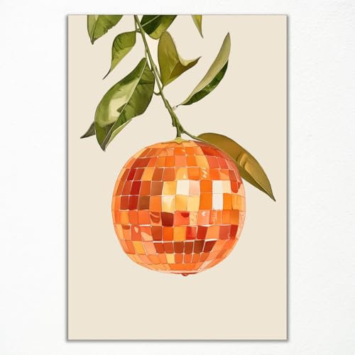 Disco Oranges Kunst-Leinwand, glamouröses Citrus-Poster, adrette botanische Früchte, flippiges Küchenbild, trendiges Barwagen-Wanddekoration