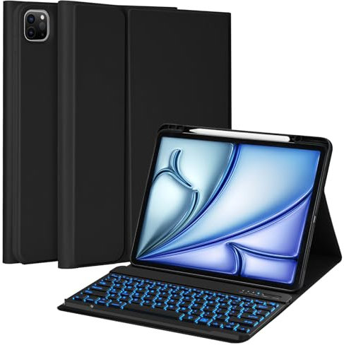 BQSS Funda de teclado para iPad Pro de 13 pulgadas (M4) 2024 con teclado para iPad Pro de 13 pulgadas, funda M4 con teclado retroiluminado desmontable inalámbrico para iPad Pro, funda con soporte para