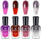 DMQ 4pc Colorful Glitter Nail Polish Set, Temperature Changing Pink Purple Red Black Holographic Nail Paint Gel for Women Home DIY Nail Art - No Cure Needed