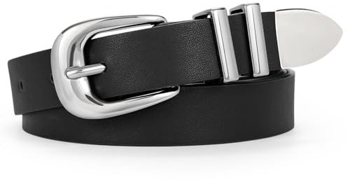 WERFORU Damen Ledergürtel für Jeans Hosen Kleider Mode Damen Leder Gürtel mit Silber Schnalle