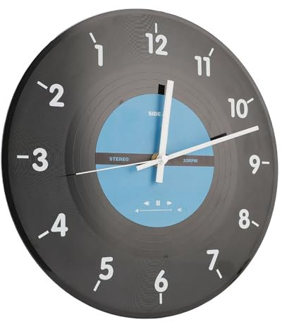 Bewinner Schallplatten-Wanduhr, 30,5 cm, Schwarze Album-Scheibenform-Uhr, Batteriebetrieben, Einzigartige Wanduhr, Heimdekoration für Wohnzimmer, Schlafzimmer, Bar