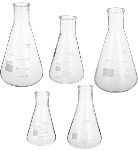 iplusmile 5pcs Borosilicate Glass Erlenmeyer Flask Set Lab Glassware Insulated Science Lab Accessories