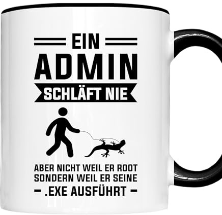 Informatiker Tasse | ein Admin schläft nie | Programmierer Geschenk Admin SISadmin Kaffeebecher lustig