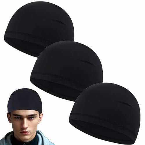 BbiuRer Skull Cap, Atmungsaktive Fahrradmütze Unter Helm, Leichtes Polyestergewebe, Ideal für Fahrradfahren, Motorradfahren und Laufen, Schwarz