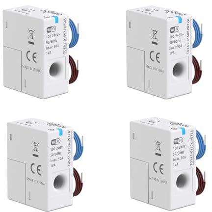 Tongou 4 Stück WLAN Energieüberwachung Smart WiFi Energiemessgerät 1 Phase, Stromwandler mit CT Erkennung für bis zu 50A, Energy Meter via Smart Life APP, Kontaktlose Strommessung