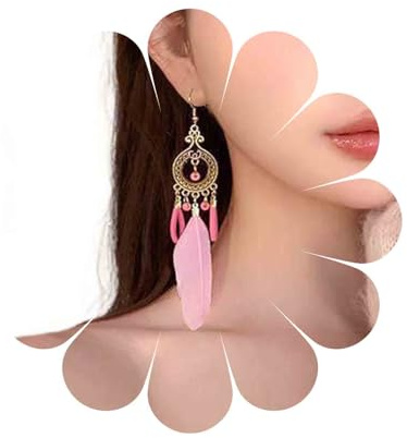 Aneneiceera Boho Rosa Feder Ohrringe Vintage Tribal Feder Quaste Ohrring Indischen Ethnischen Ohrring Seide Quaste Blatt Traumfänger Ohrringe Schmuck Für Frauen (rosa)